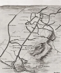 Carte du système de blockhaus de Lord Kitchener en Afrique du Sud, 1916